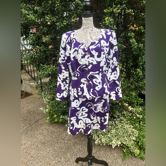Rimini Jackets & Blazers - Vintage Rimini Purple and White sequined Skirt Suit Size 12 Fits 6-8